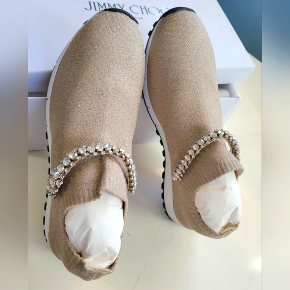 Jimmy Choo Verona Ballet Pink Metallic Knit Trainers Crystal Embellishment 39 - Picture 4 of 11